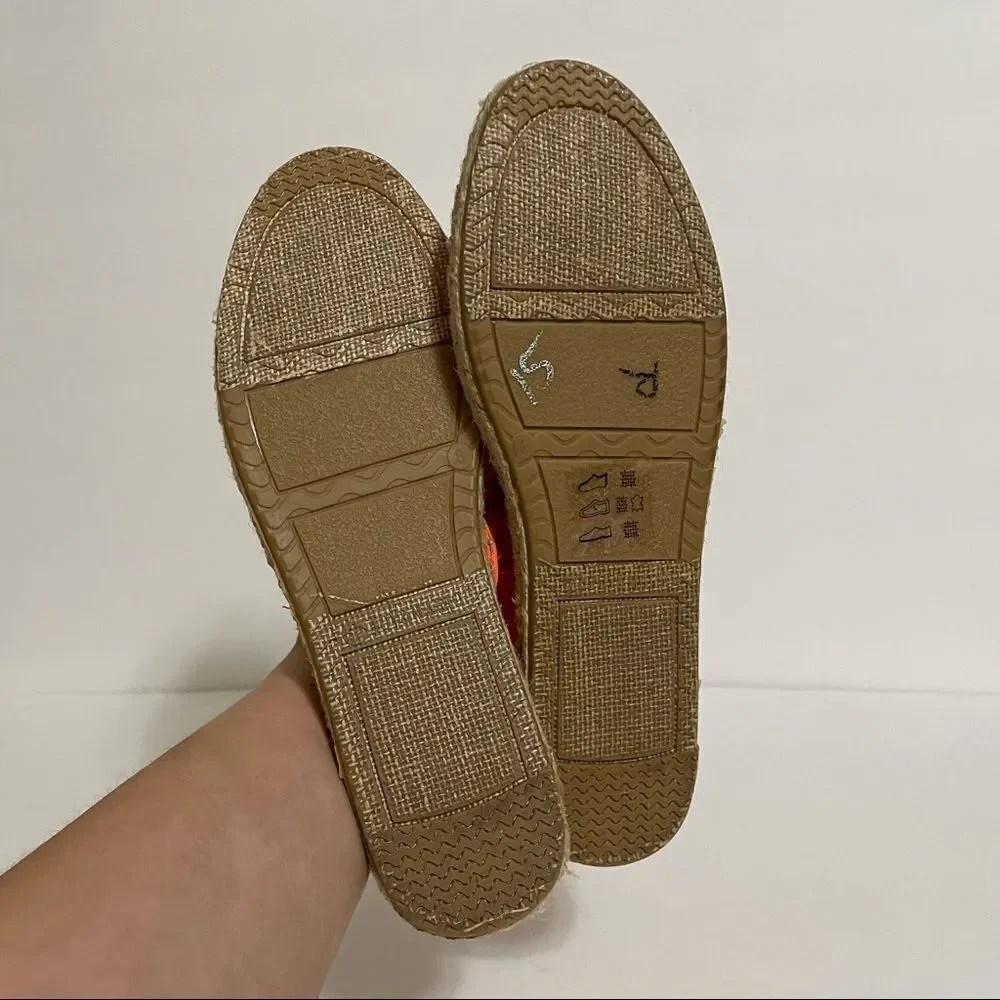 Jay & Mario Neon Orange Striped Sheer Mesh Slip On Espadrilles Size 8 New